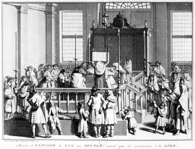 Showing the Law to the people in the synagogue before commencing the reading, 1725 by Bernard Picart